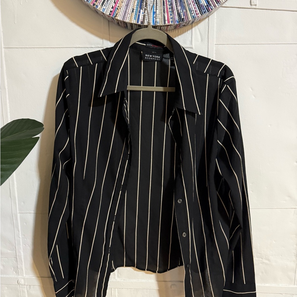 New York & Company Black and White Striped Shirt
